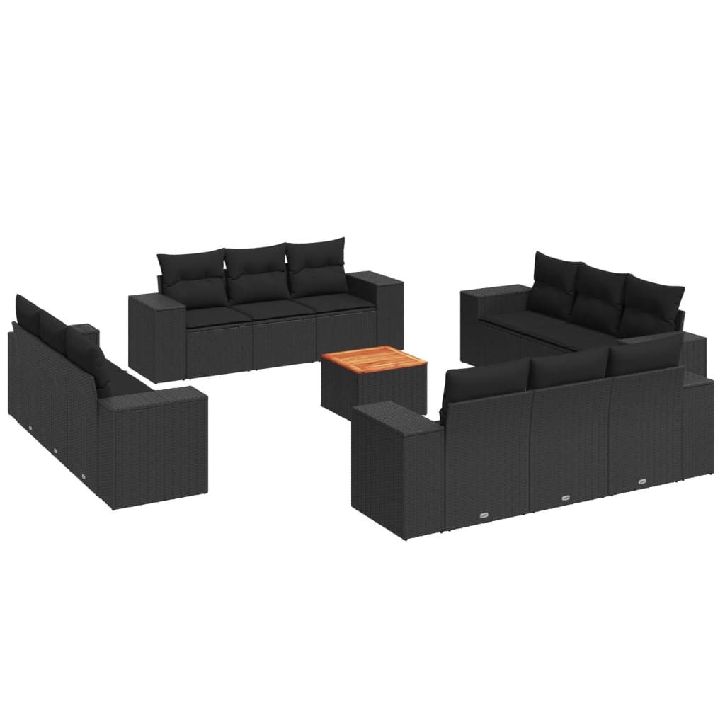 Set Divani da Giardino 13pz con Cuscini Nero in Polyrattan - immagine 2