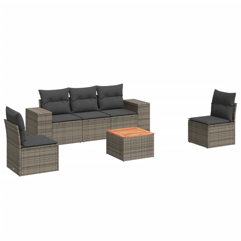 Set Divano da Giardino 6 pz con Cuscini Grigio in Polyrattan - immagine 2
