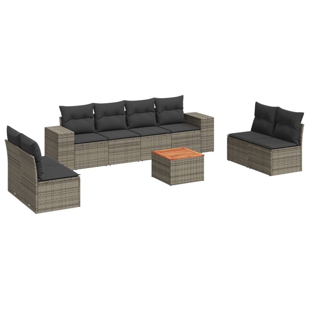 Set Divano da Giardino 9 pz con Cuscini Grigio in Polyrattan - immagine 2