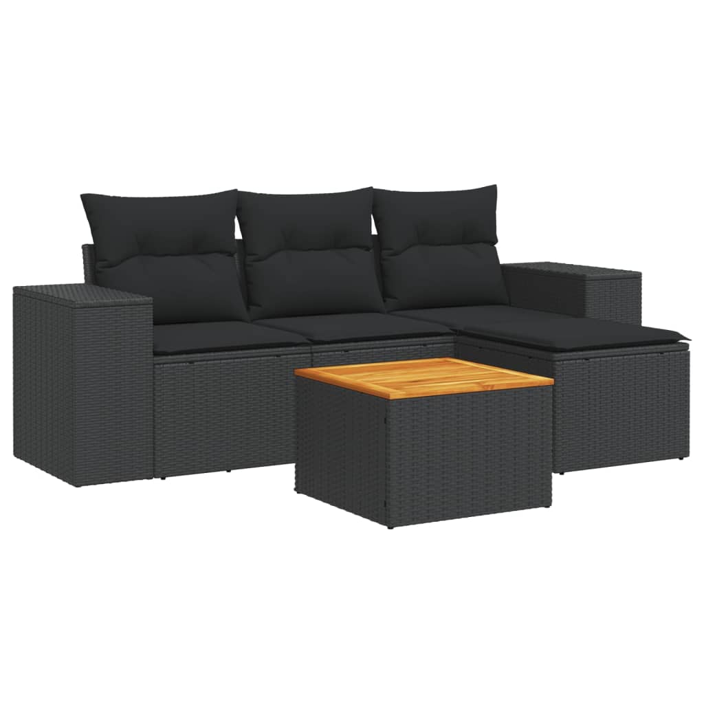 Set Divani da Giardino 5 pz con Cuscini in Polyrattan Nero - immagine 2