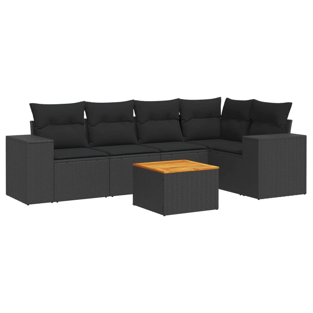 Set Divano da Giardino 6 pz con Cuscini Nero in Polyrattan - immagine 2