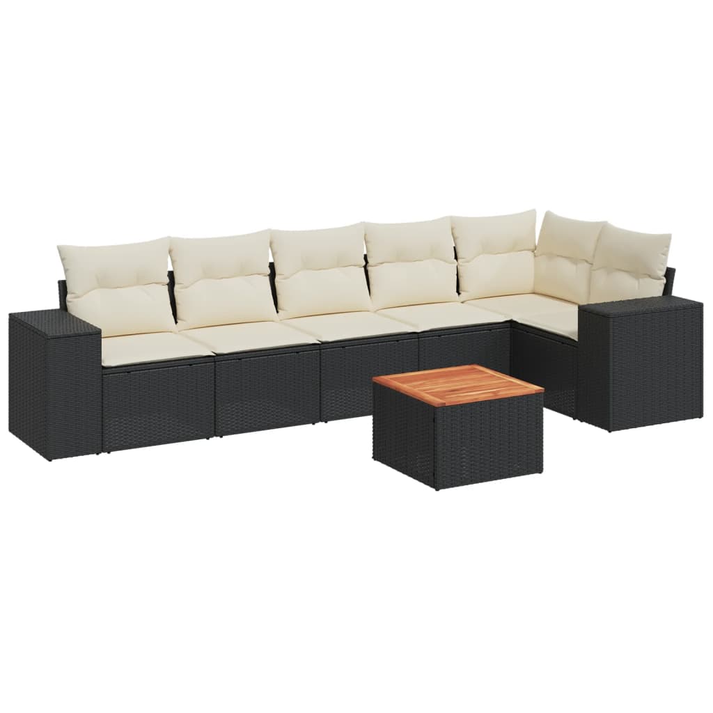 Set Divani da Giardino con Cuscini 7pz Nero Polyrattan - immagine 2