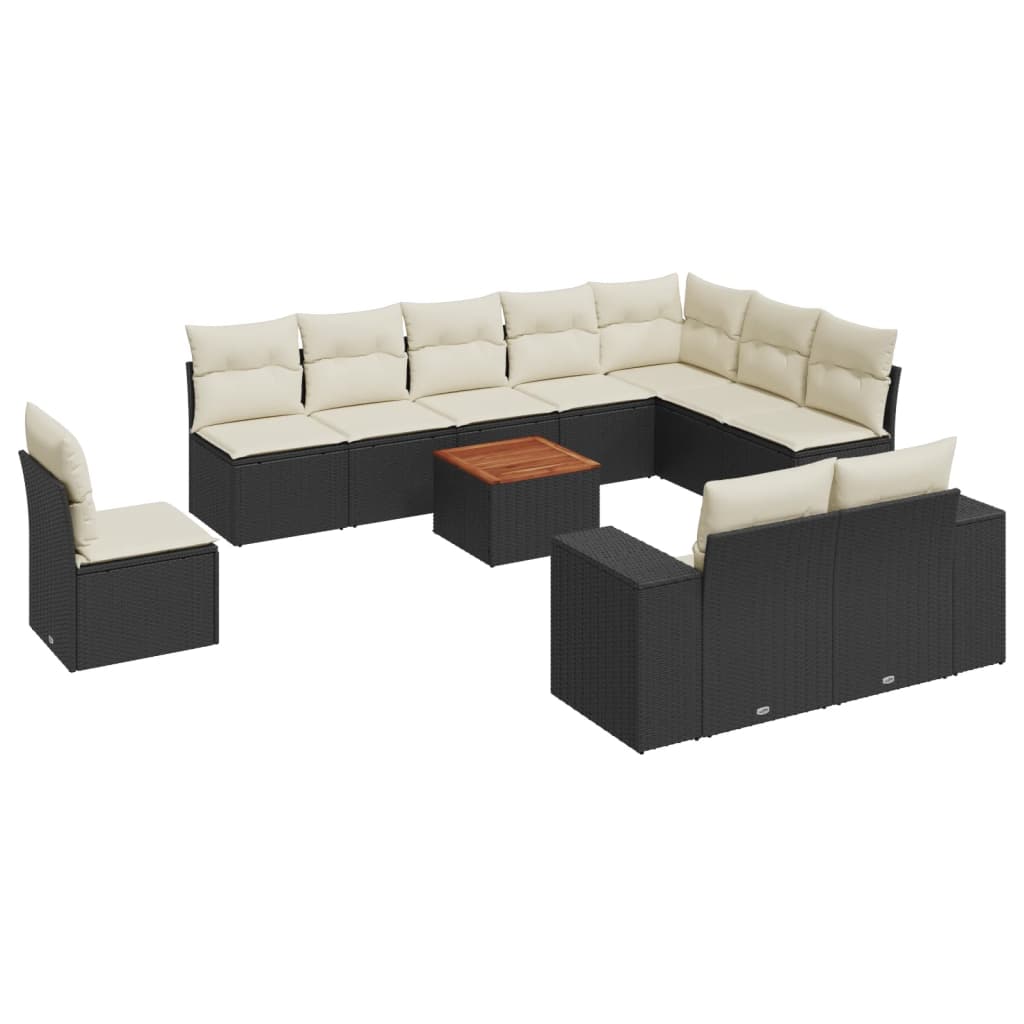 Set Divani da Giardino 11 pz con Cuscini in Polyrattan Nero - immagine 2
