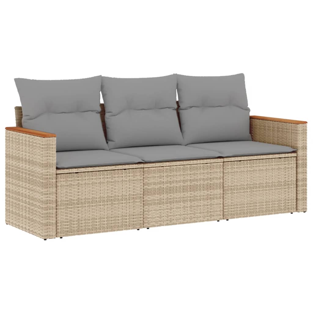Set Divano da Giardino 3 pz con Cuscini Beige in Polyrattan - immagine 2