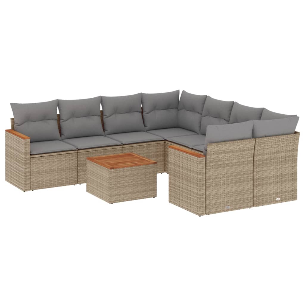 Set Divano da Giardino 9 pz con Cuscini Beige in Polyrattan - immagine 2