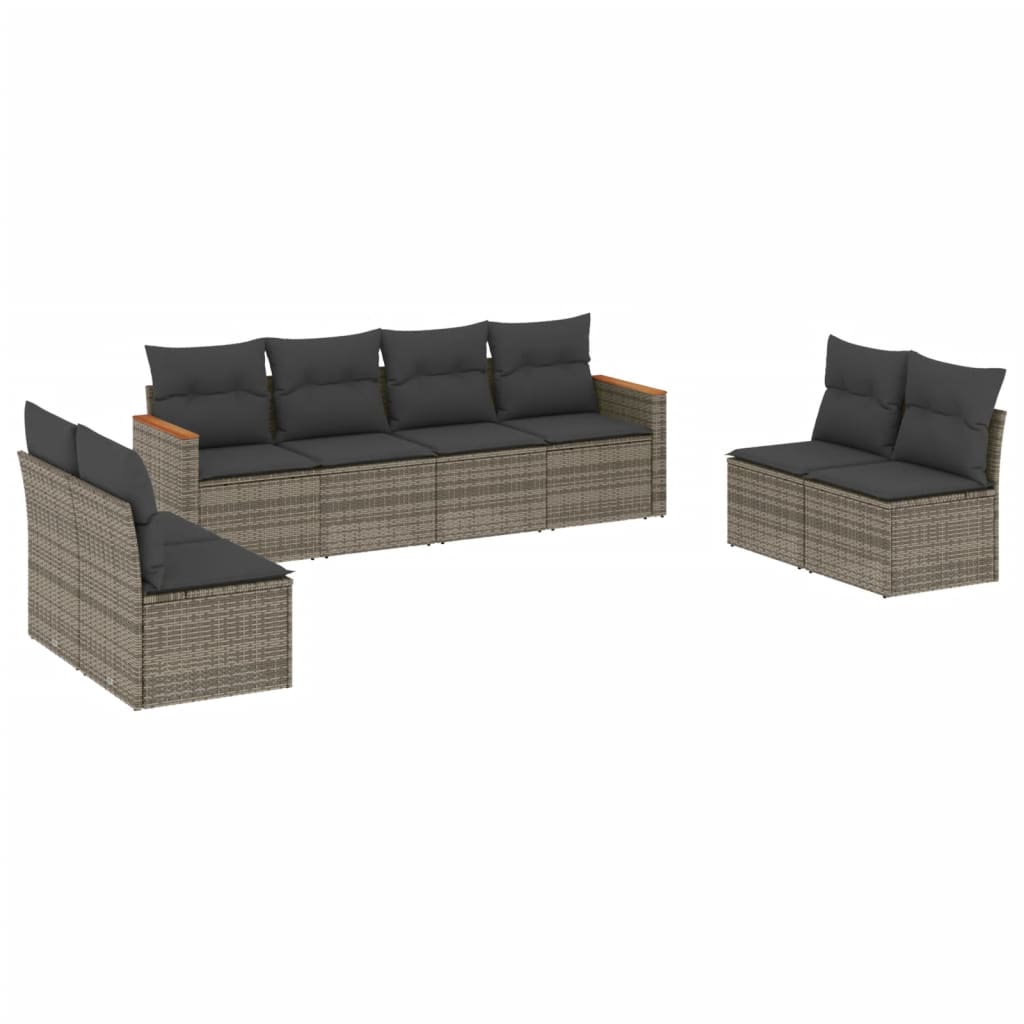 Set Divano da Giardino 8 pz con Cuscini Grigio in Polyrattan - immagine 2