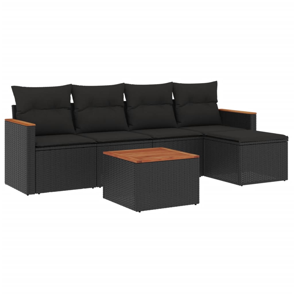 Set Divano da Giardino 6 pz con Cuscini Nero in Polyrattan - immagine 2