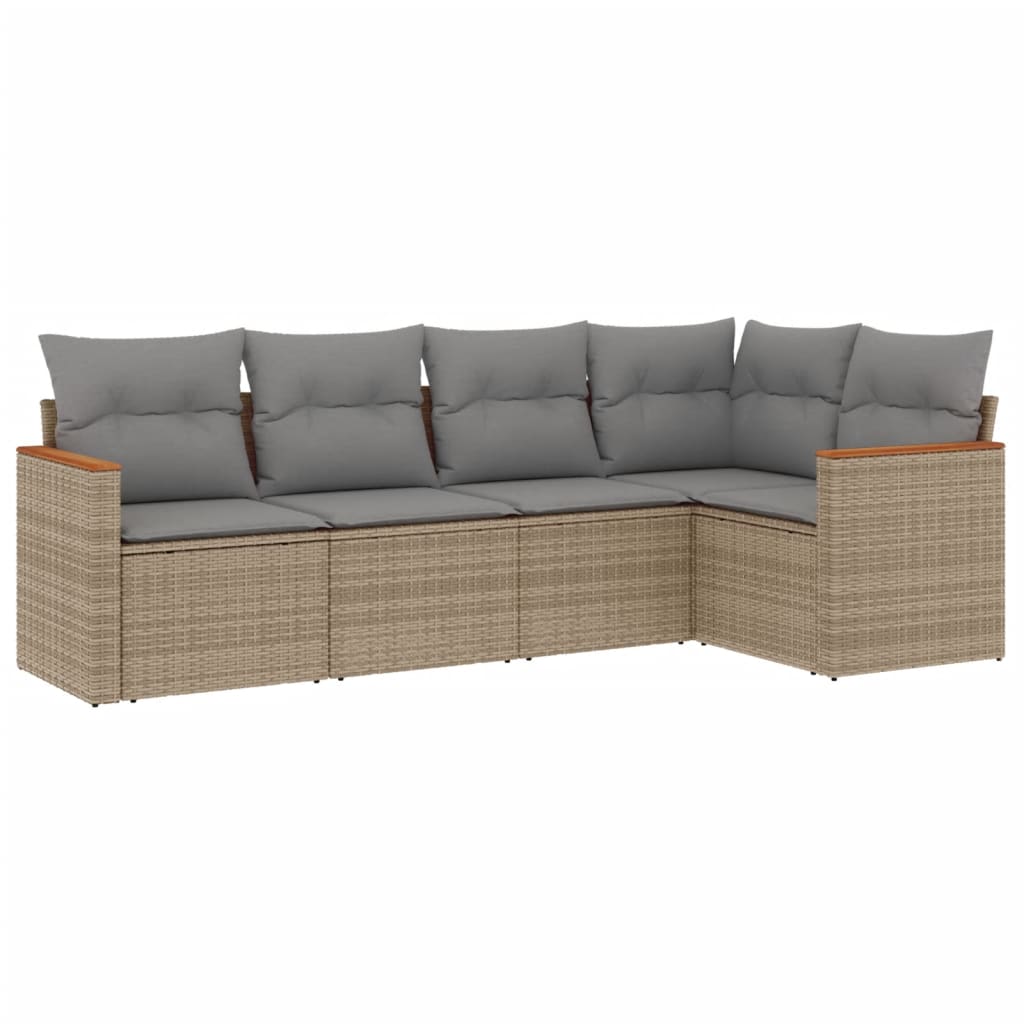 Set Divano da Giardino 5 pz con Cuscini Beige in Polyrattan - immagine 2