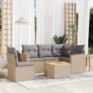 Set Divano da Giardino 6 pz con Cuscini Beige in Polyrattan