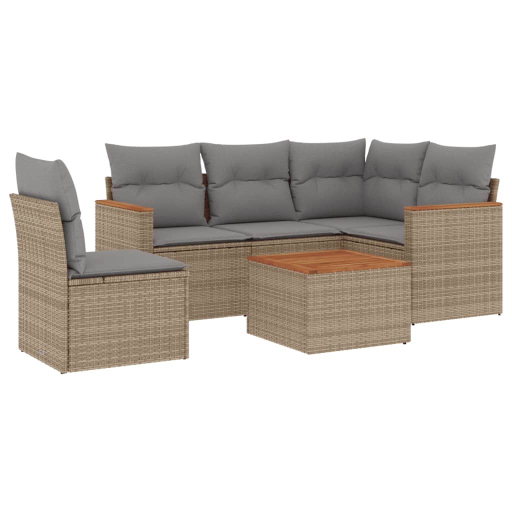 Set Divano da Giardino 6 pz con Cuscini Beige in Polyrattan - immagine 2