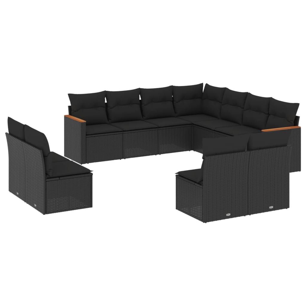 Set Divani da Giardino 11 pz con Cuscini in Polyrattan Nero - immagine 2