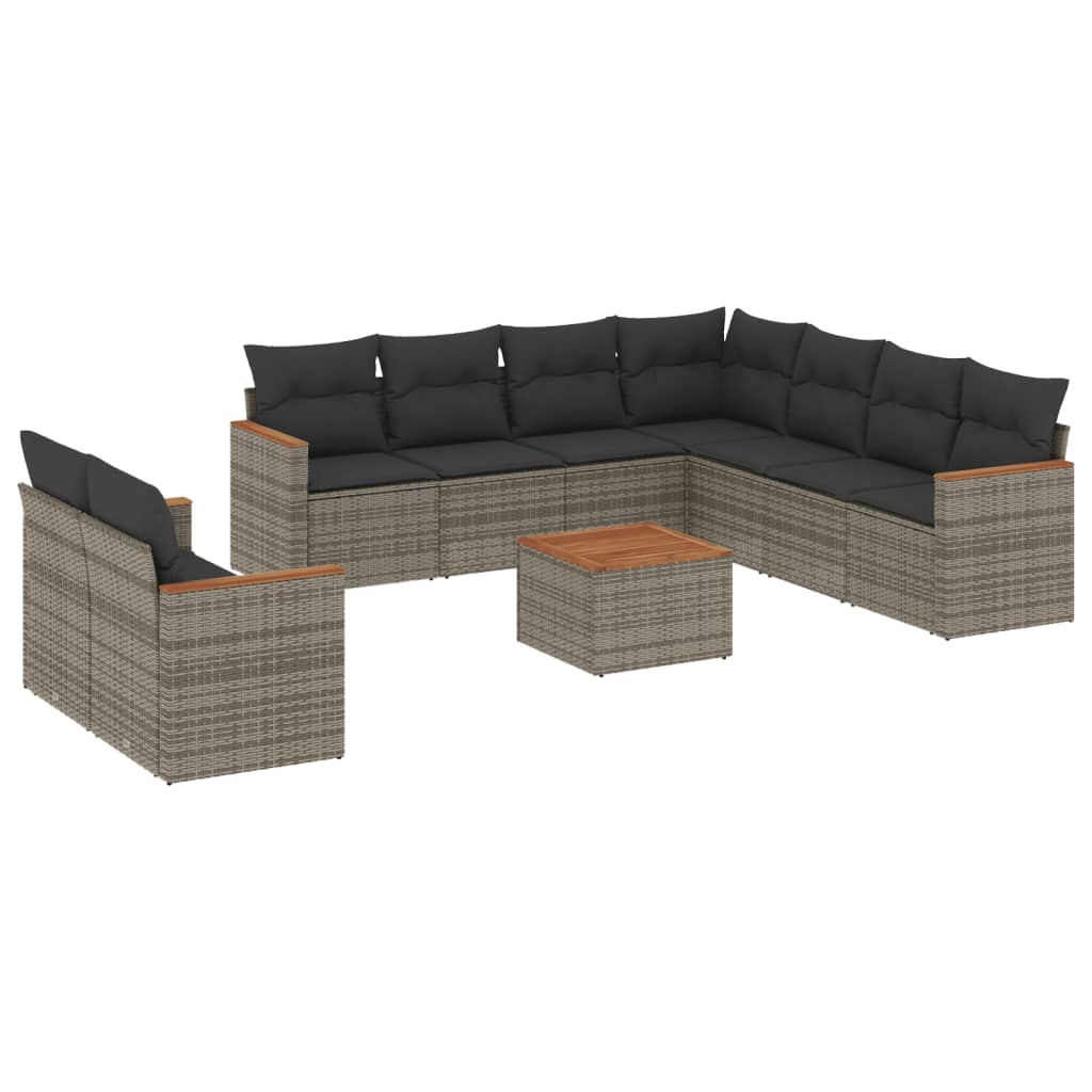 Set Divano da Giardino 10 pz con Cuscini Grigio in Polyrattan - immagine 2