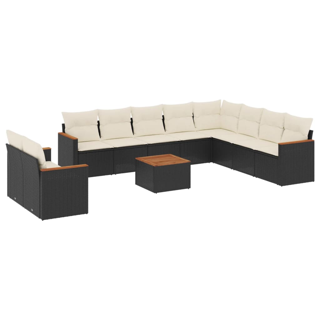 Set Divani da Giardino 11 pz con Cuscini in Polyrattan Nero - immagine 2
