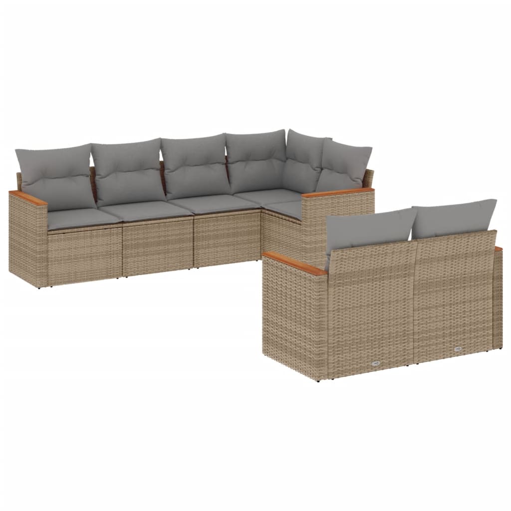 Set Divani da Giardino 7 pz con Cuscini Beige in Polyrattan - immagine 2