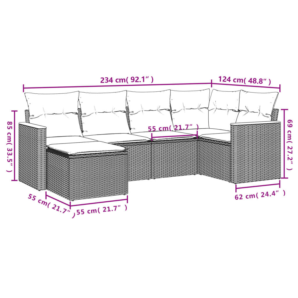Set Divano da Giardino 6 pz con Cuscini Beige in Polyrattan - immagine 3