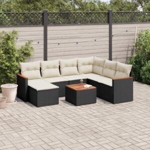 Set Divani da Giardino con Cuscini 8 pz Nero in Polyrattan
