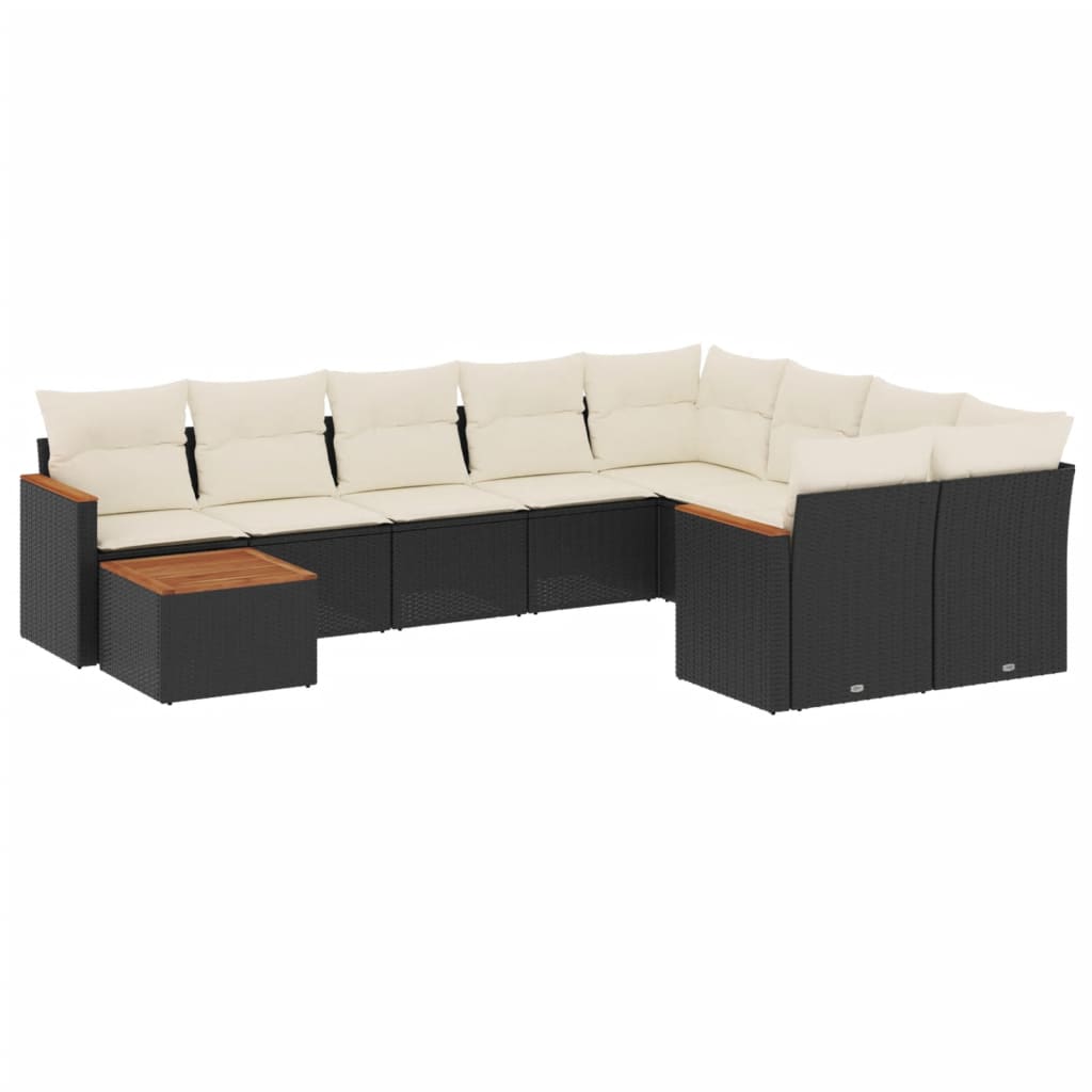 Set Divani da Giardino 10pz con Cuscini in Polyrattan Nero - immagine 2