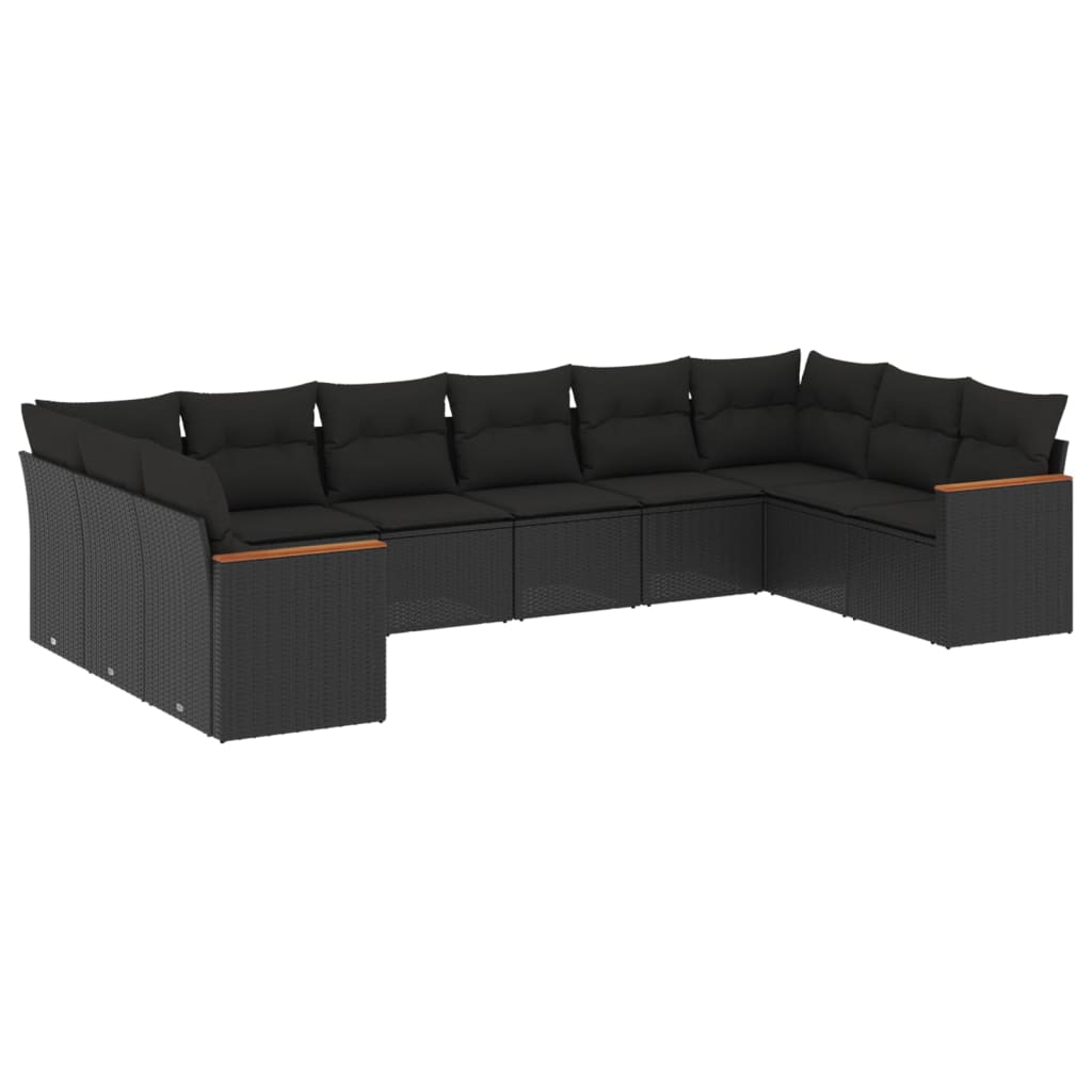 Set Divani da Giardino 10pz con Cuscini in Polyrattan Nero - immagine 2