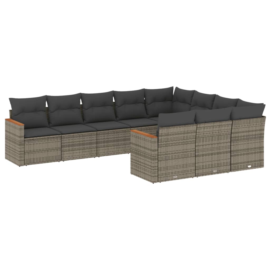 Set Divano da Giardino 10 pz con Cuscini Grigio in Polyrattan - immagine 2