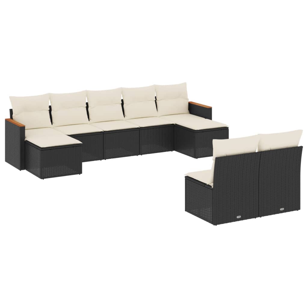Set Divani da Giardino 9 pz con Cuscini Nero in Polyrattan - immagine 2