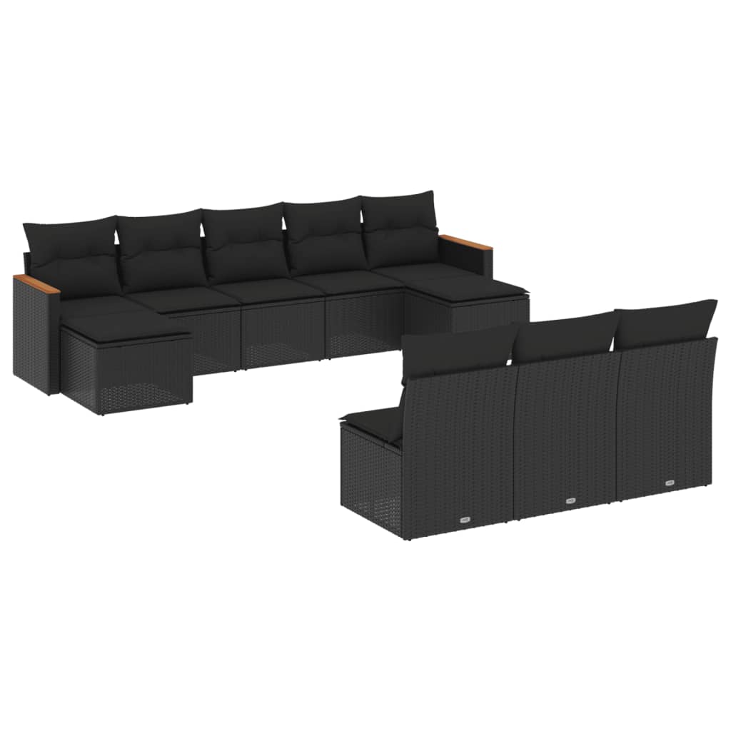 Set Divani da Giardino 10pz con Cuscini in Polyrattan Nero - immagine 2