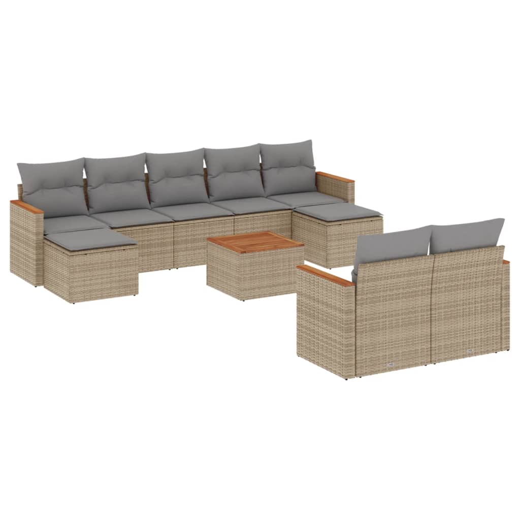 Set Divano da Giardino 10 pz con Cuscini Beige in Polyrattan - immagine 2