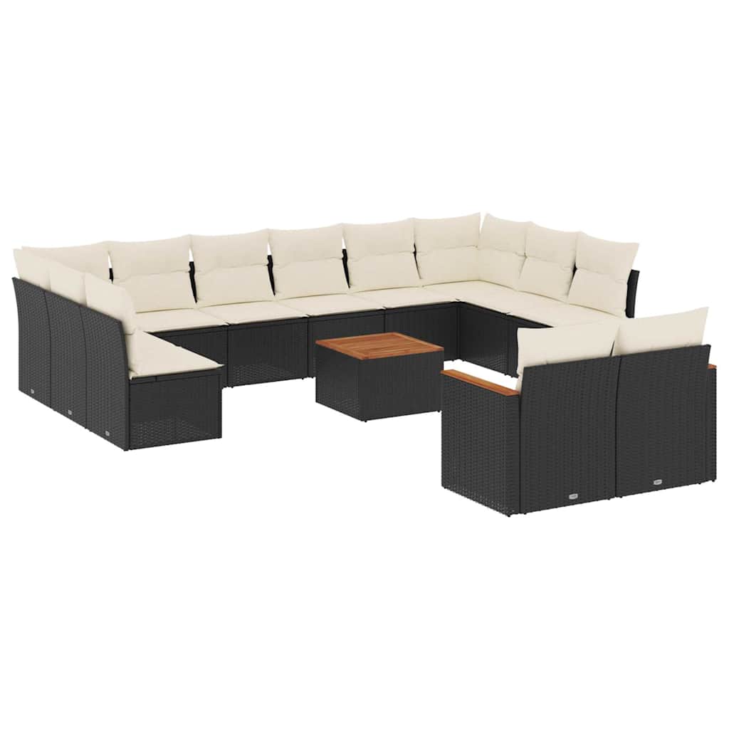 Set Divani da Giardino 13pz con Cuscini Nero in Polyrattan - immagine 2