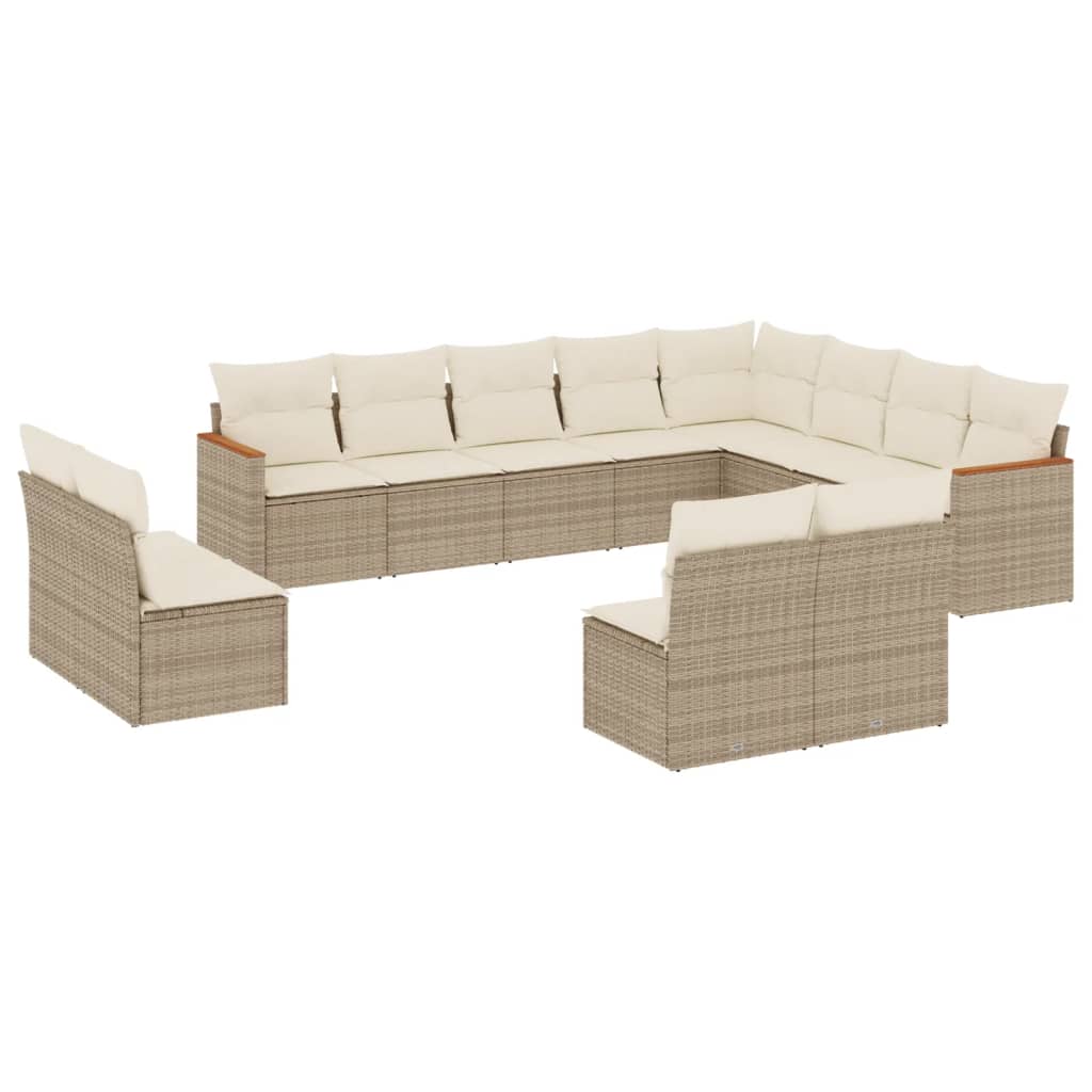 Set Divani da Giardino 12 pz con Cuscini Beige in Polyrattan - immagine 2