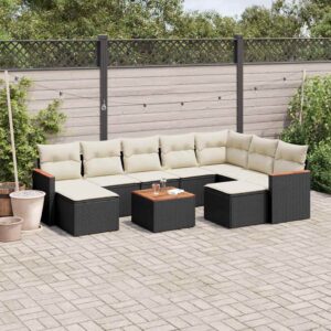 Set Divani da Giardino 10pz con Cuscini in Polyrattan Nero