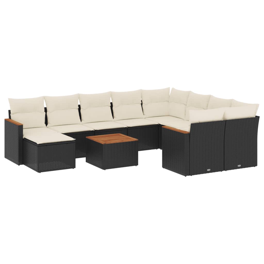 Set Divani da Giardino 11 pz con Cuscini in Polyrattan Nero - immagine 2