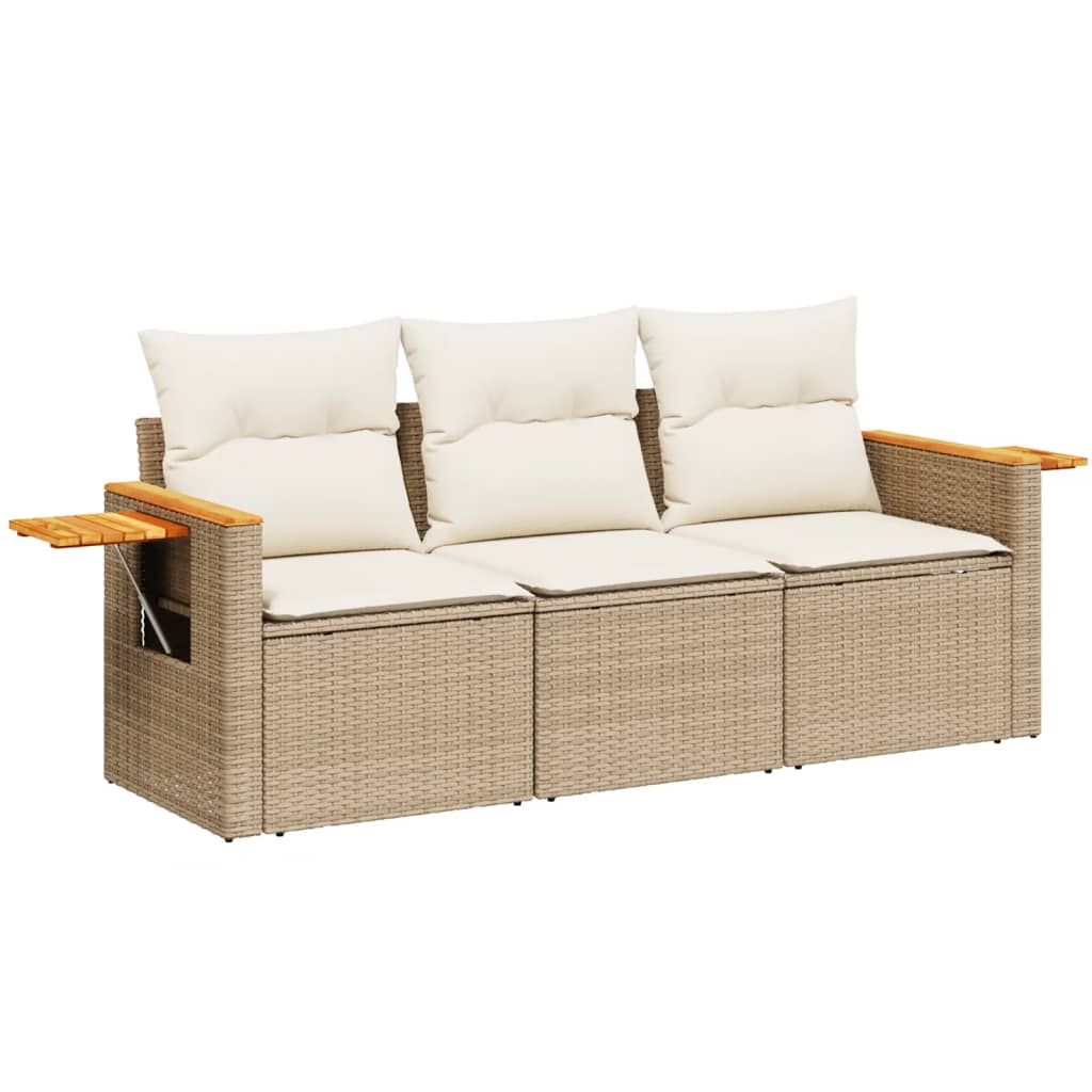 Set Divano da Giardino 3 pz con Cuscini Beige in Polyrattan - immagine 2
