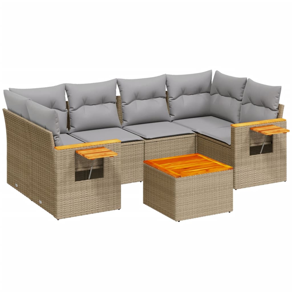 Set Divani da Giardino 7 pz con Cuscini Beige in Polyrattan - immagine 2