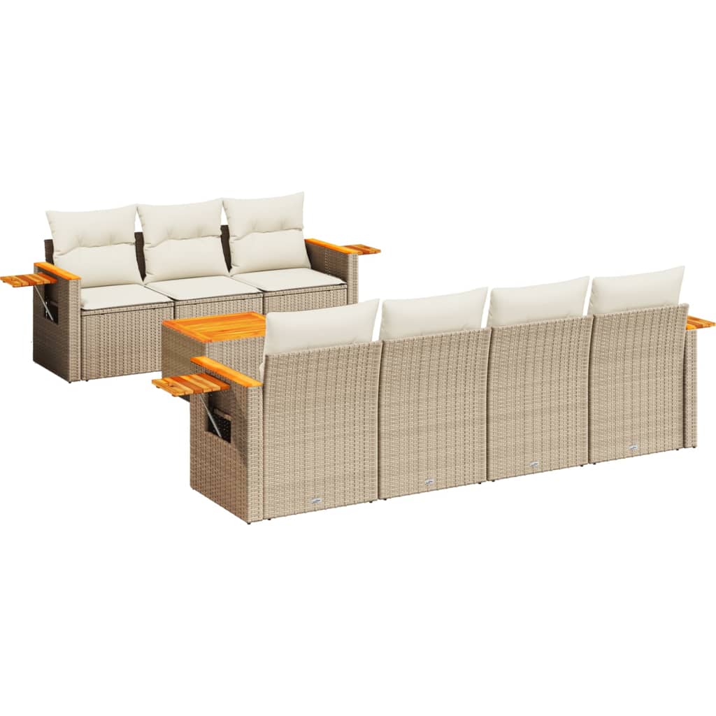 Set Divano da Giardino 8 pz con Cuscini Beige in Polyrattan - immagine 2