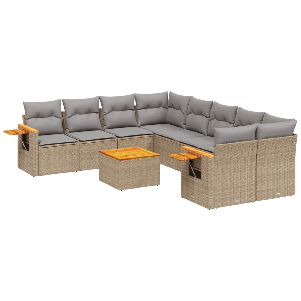 Set Divano da Giardino 9 pz con Cuscini Beige in Polyrattan - immagine 2