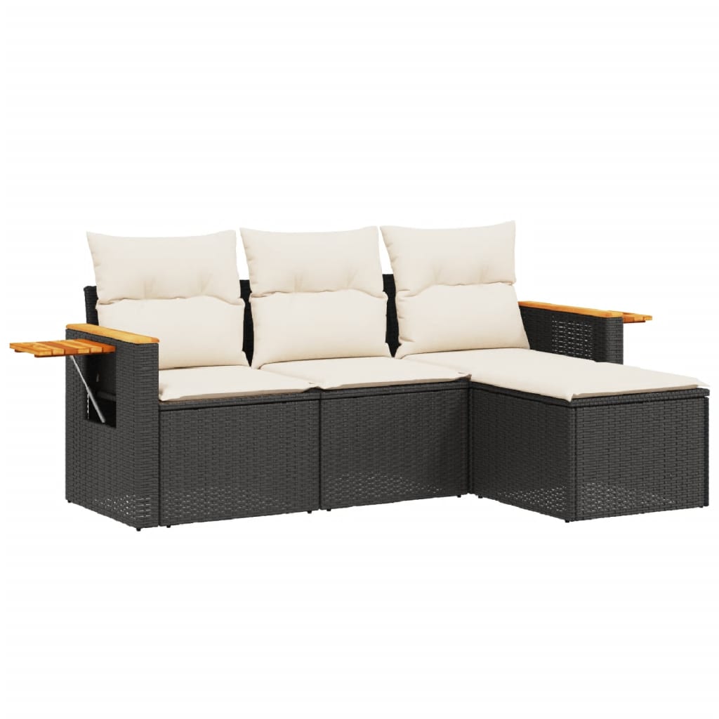 Set Divani da Giardino 4 pz con Cuscini Nero in Polyrattan - immagine 2