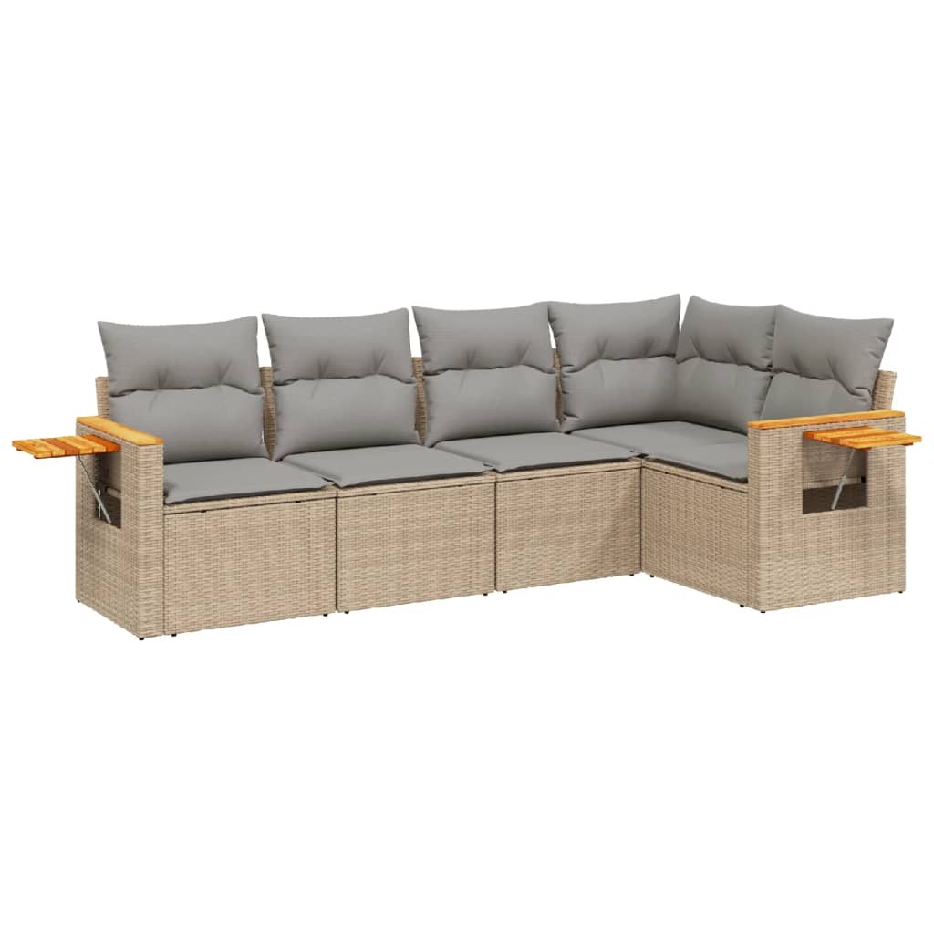 Set Divano da Giardino 5 pz con Cuscini Beige in Polyrattan - immagine 2