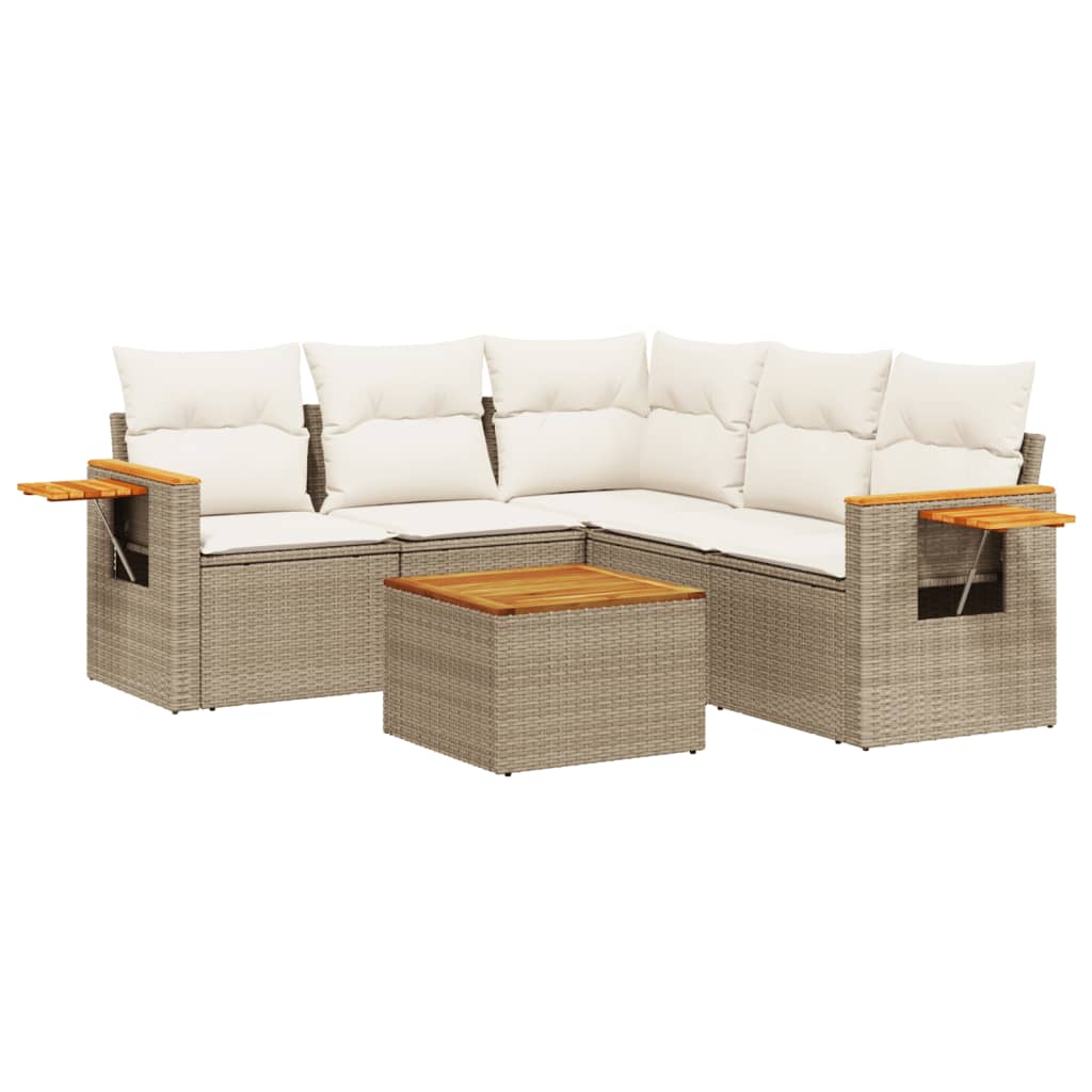 Set Divano da Giardino 6 pz con Cuscini Beige in Polyrattan - immagine 2