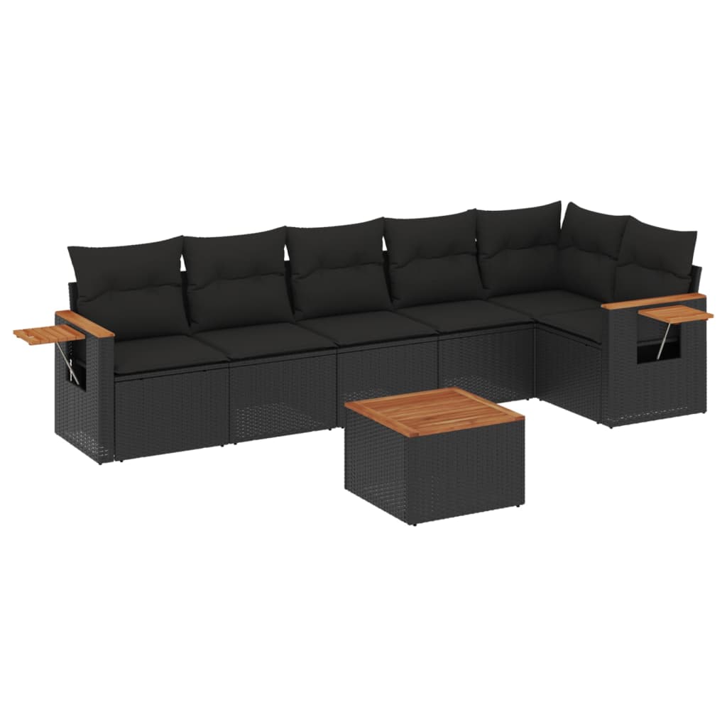Set Divani da Giardino con Cuscini 7pz Nero Polyrattan - immagine 2