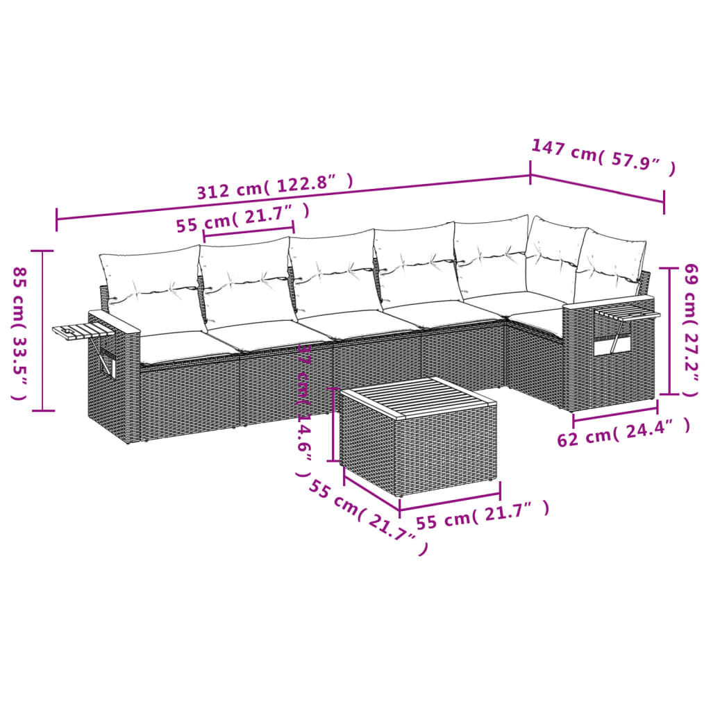 Set Divani da Giardino con Cuscini 7pz Nero Polyrattan - immagine 3