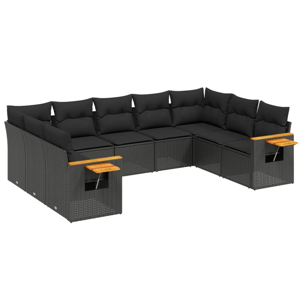 Set Divani da Giardino 9 pz con Cuscini Nero in Polyrattan - immagine 2
