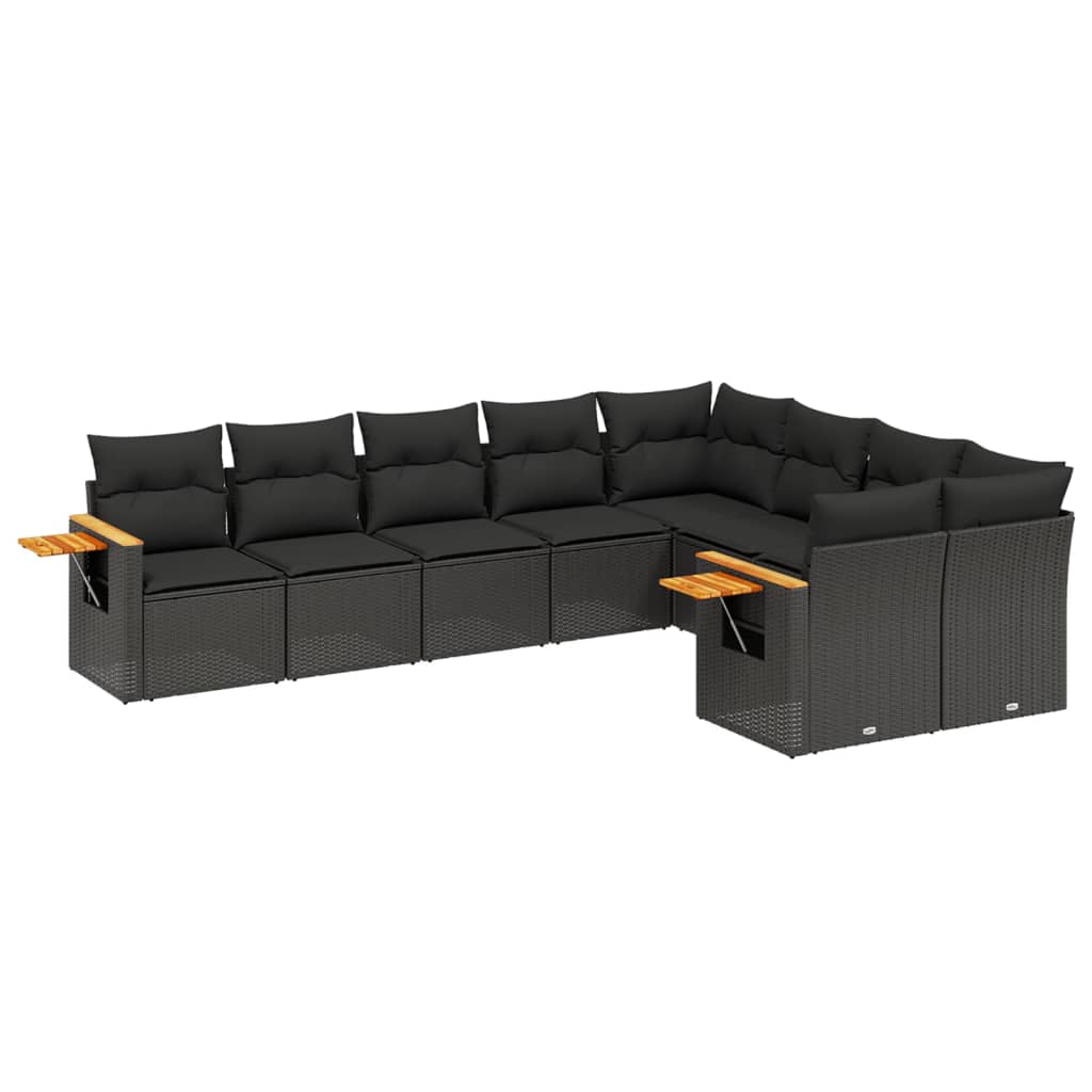 Set Divani da Giardino 9 pz con Cuscini Nero in Polyrattan - immagine 2