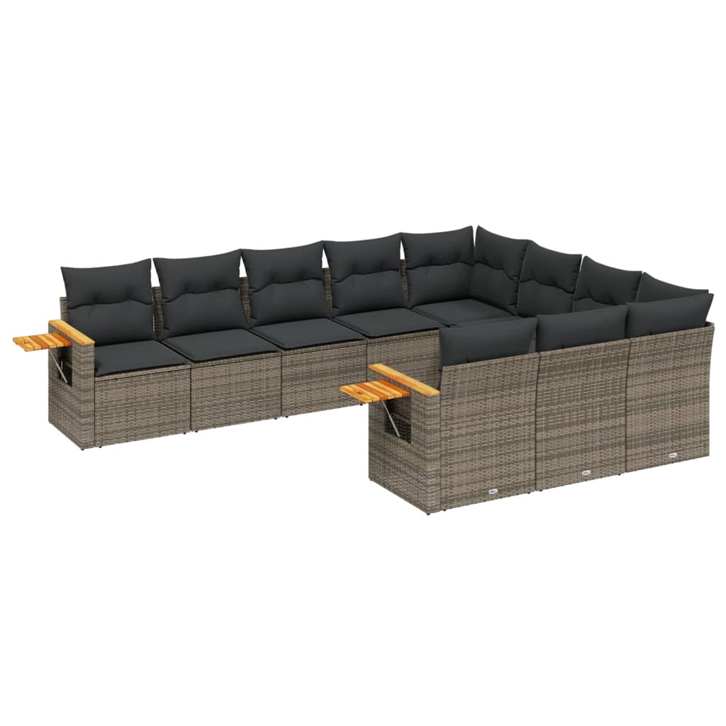 Set Divano da Giardino 10 pz con Cuscini Grigio in Polyrattan - immagine 2