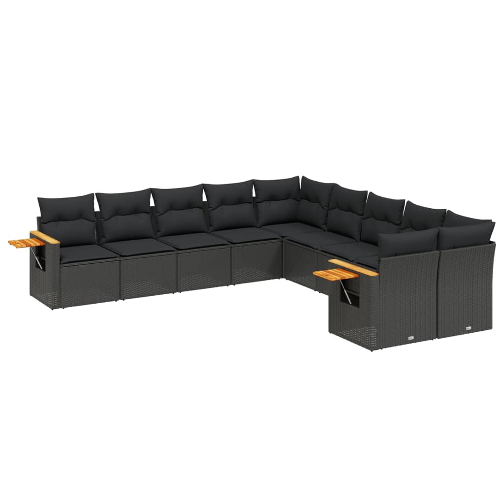 Set Divani da Giardino 10pz con Cuscini in Polyrattan Nero - immagine 2