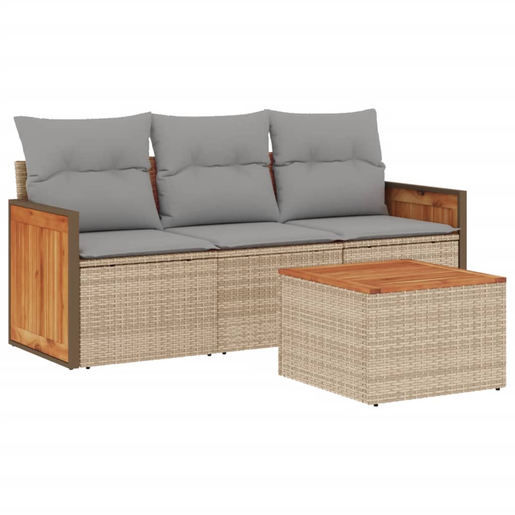 Set Divano da Giardino 4 pz con Cuscini Beige in Polyrattan - immagine 2