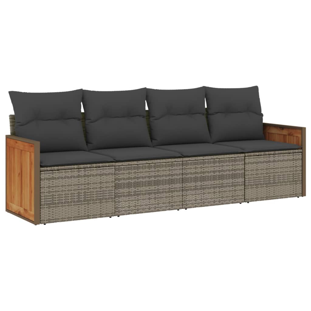 Set Divani da Giardino 4 pz con Cuscini in Polyrattan Grigio - immagine 2