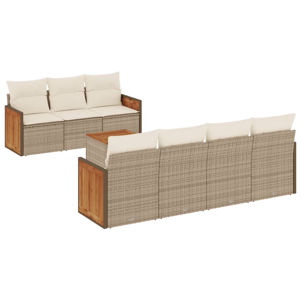 Set Divano da Giardino 8 pz con Cuscini Beige in Polyrattan - immagine 2