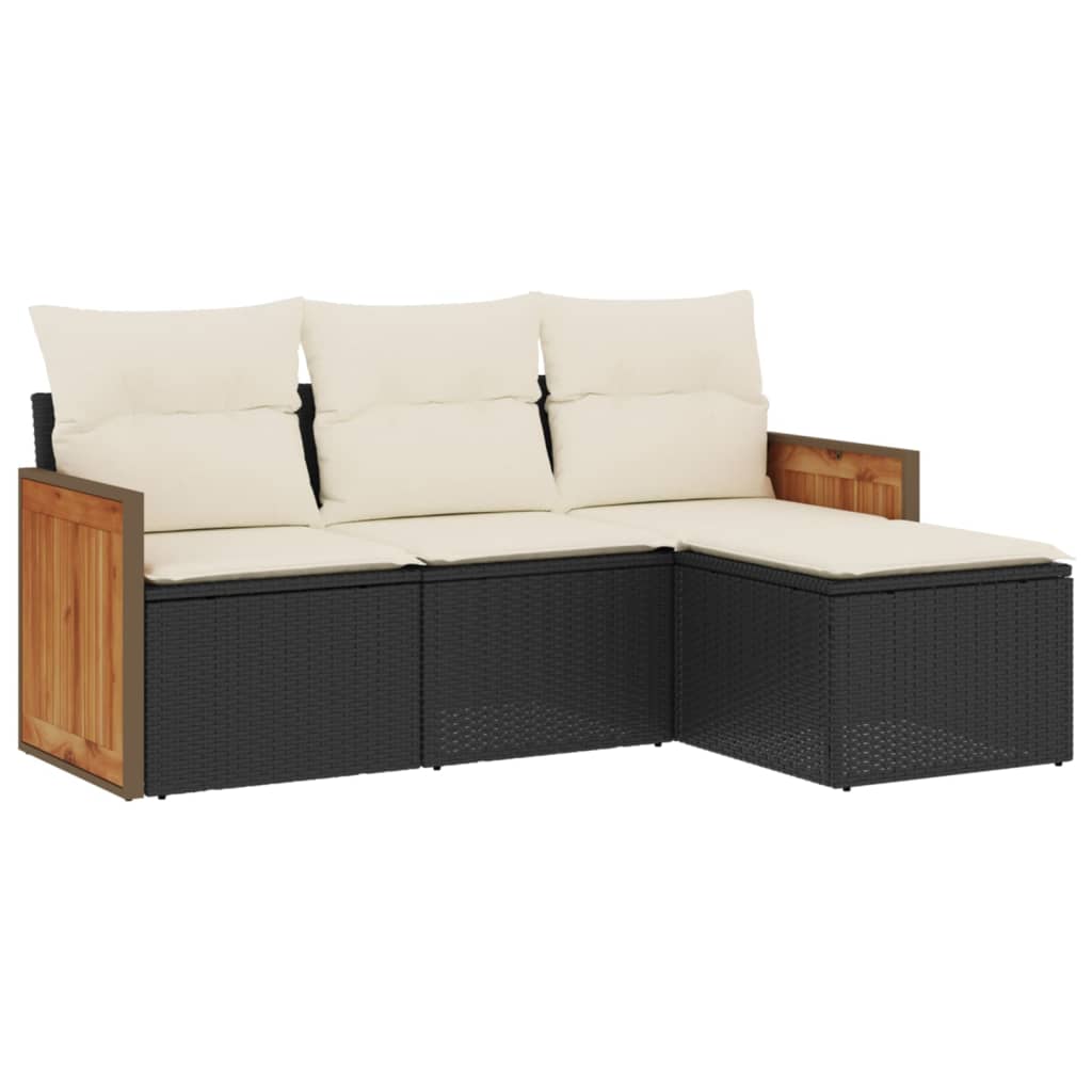 Set Divani da Giardino 4 pz con Cuscini Nero in Polyrattan - immagine 2