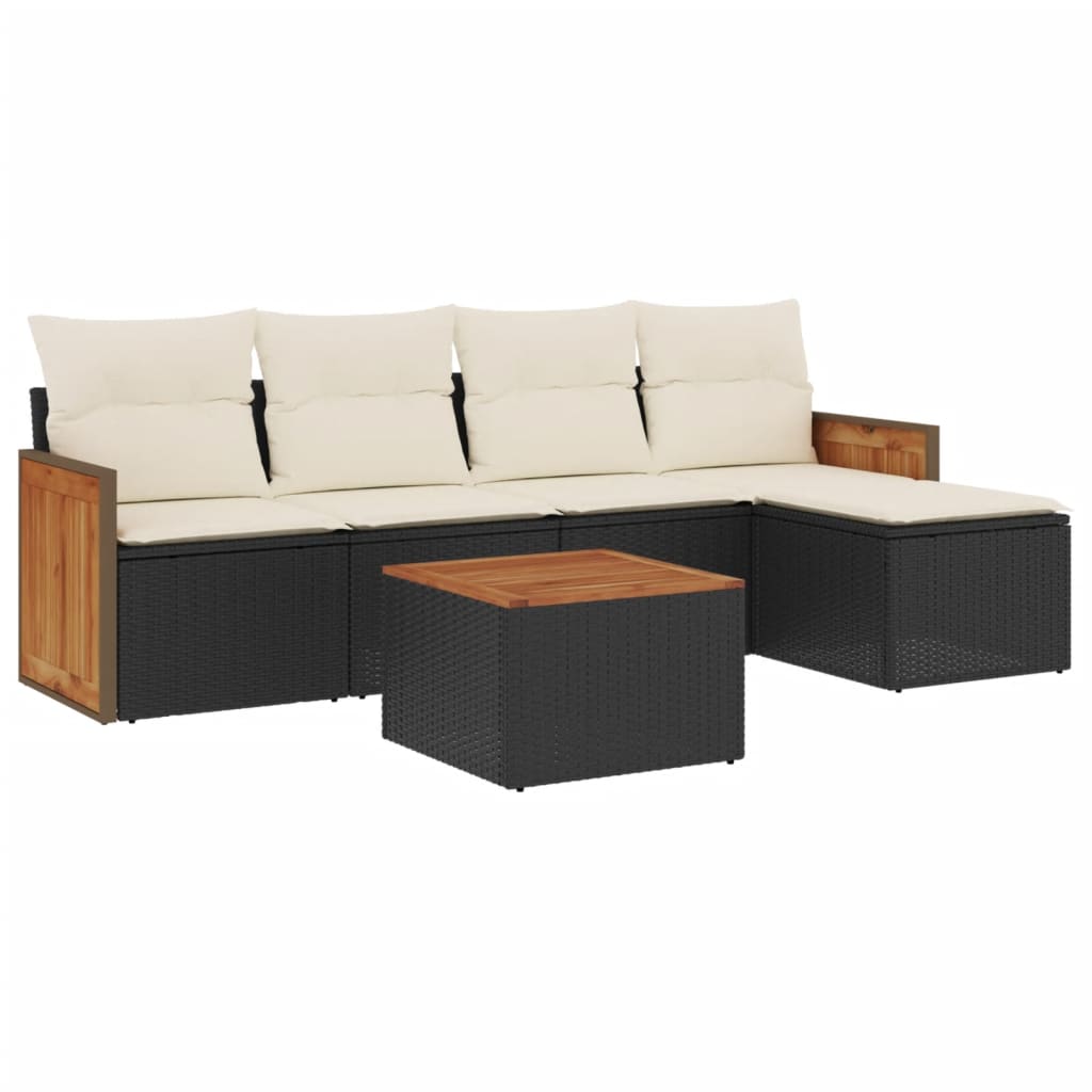 Set Divano da Giardino 6 pz con Cuscini Nero in Polyrattan - immagine 2