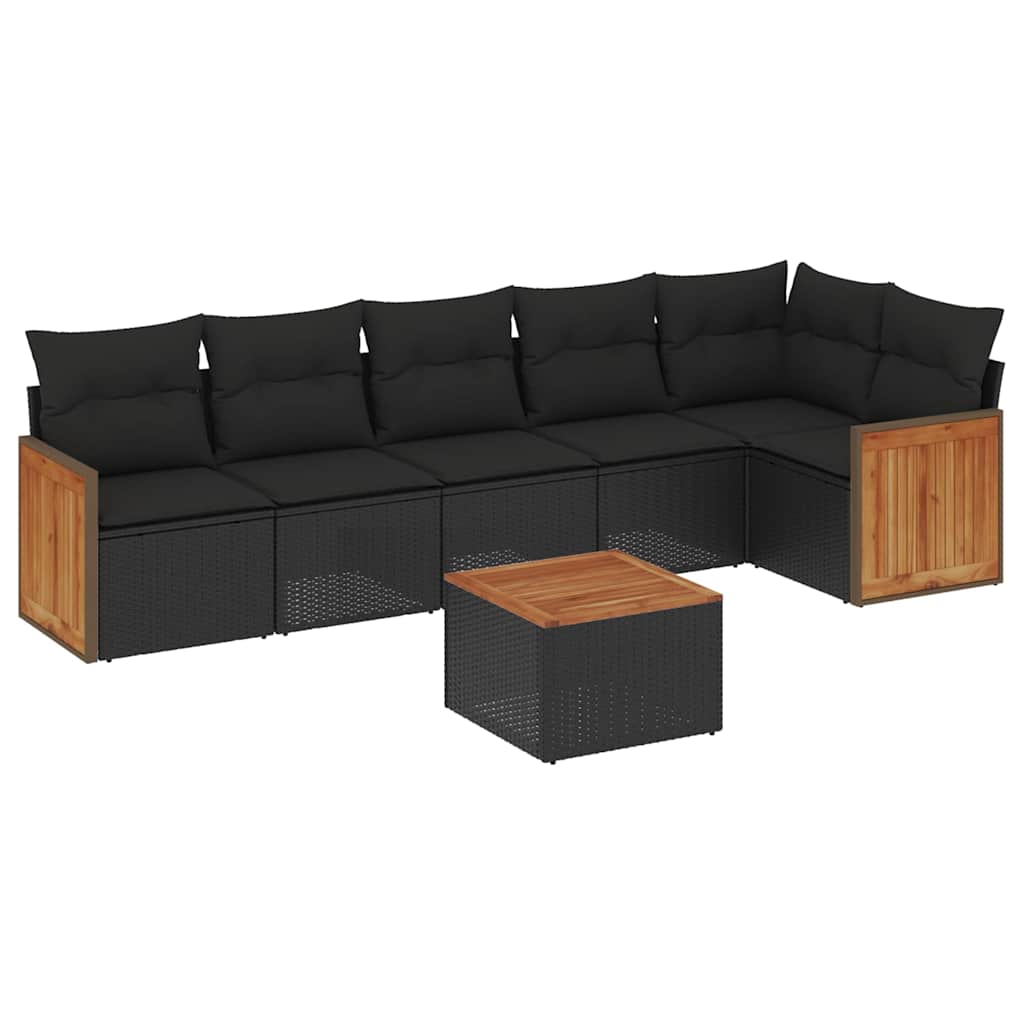 Set Divani da Giardino con Cuscini 7pz Nero Polyrattan - immagine 2