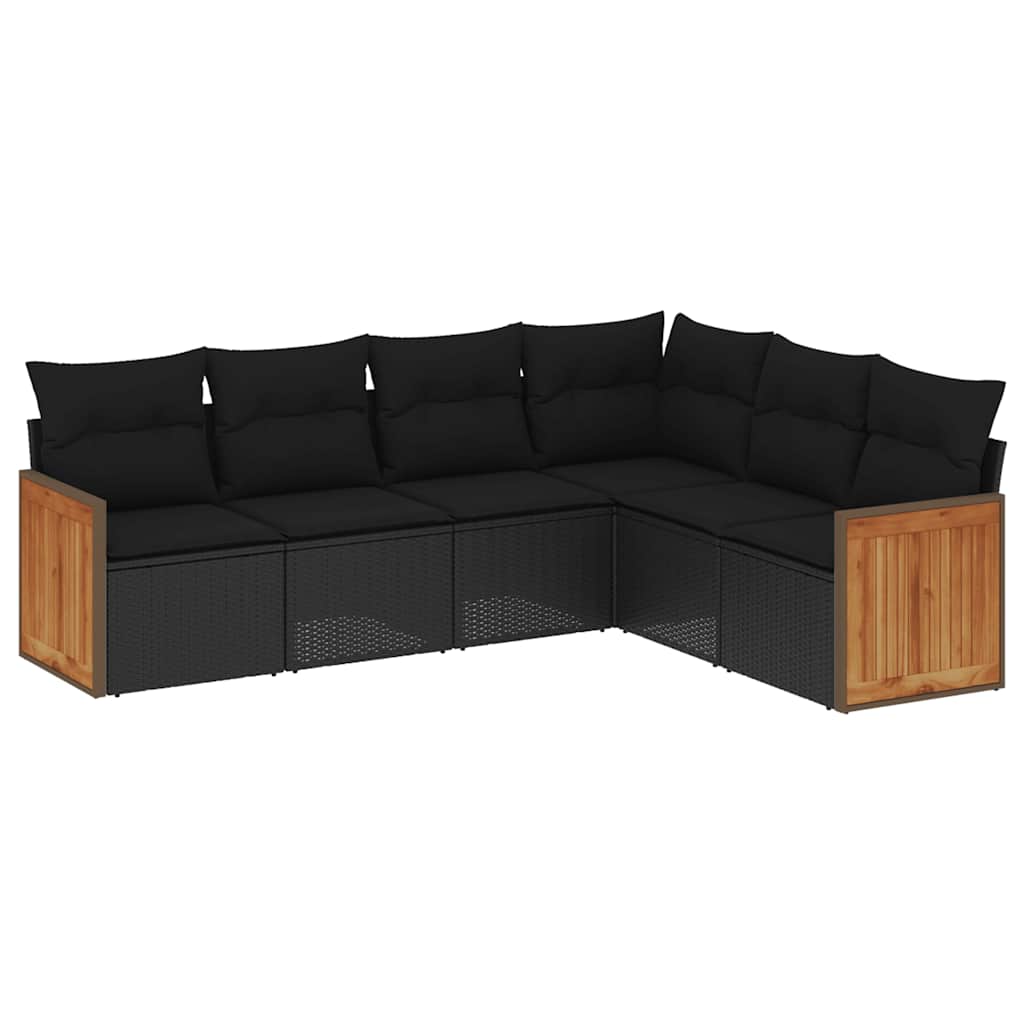 Set Divano da Giardino 6 pz con Cuscini Nero in Polyrattan - immagine 2